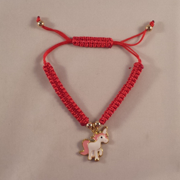 Pink Unicorn Gold Charm Red Rope Bracelet Party Gift - Picture 2 of 6